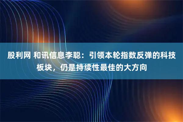 股利网 和讯信息李聪:引领本轮指数反弹的科技板块,仍是持续性最佳的大方向